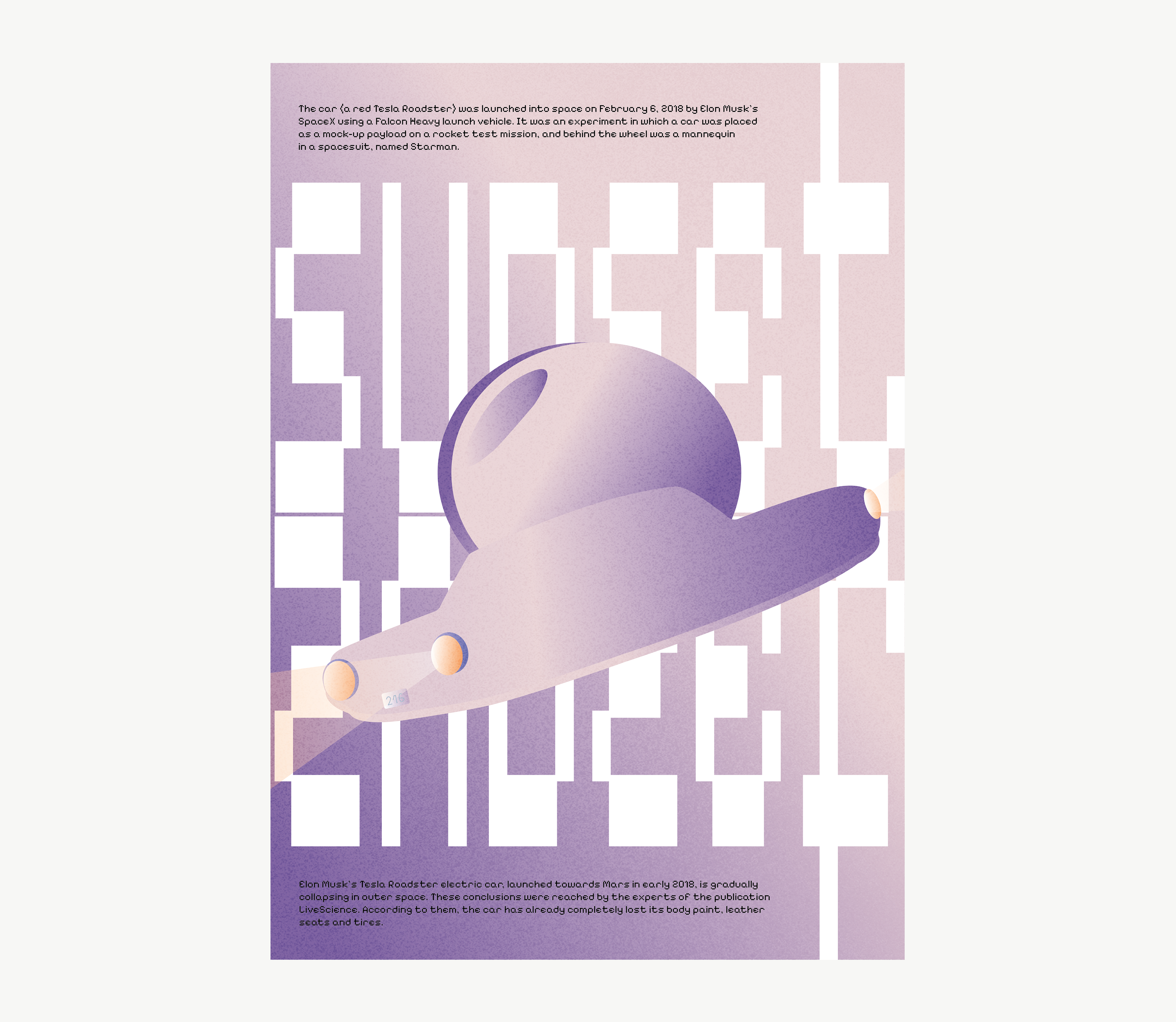 A poster inspired by the launch of a car into space. — Изображение №4 — Иллюстрация, Графика на Dprofile