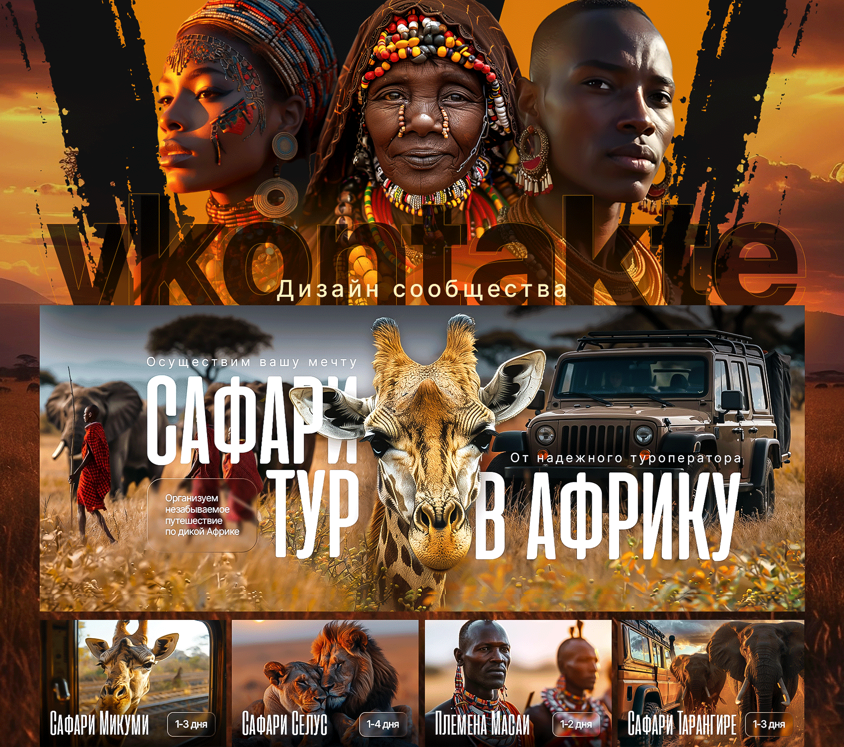 Дизайн сообщества Вконтакте (VK) | Сафари тур в Африку — Изображение №1 — Графика, Маркетинг на Dprofile