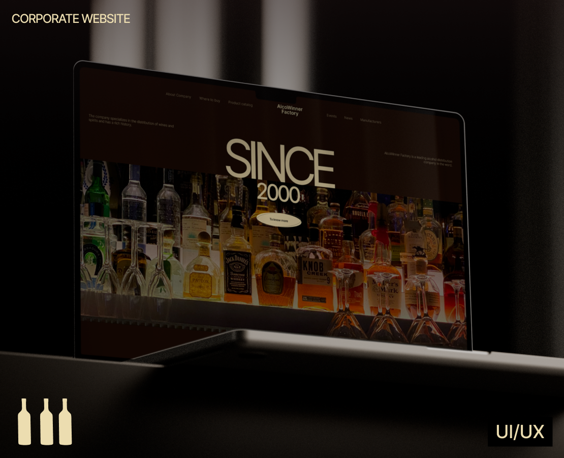 AlkoWinner Factory/Импорт и дистрибуции элитного алкоголя — Интерфейсы, Брендинг на Dprofile