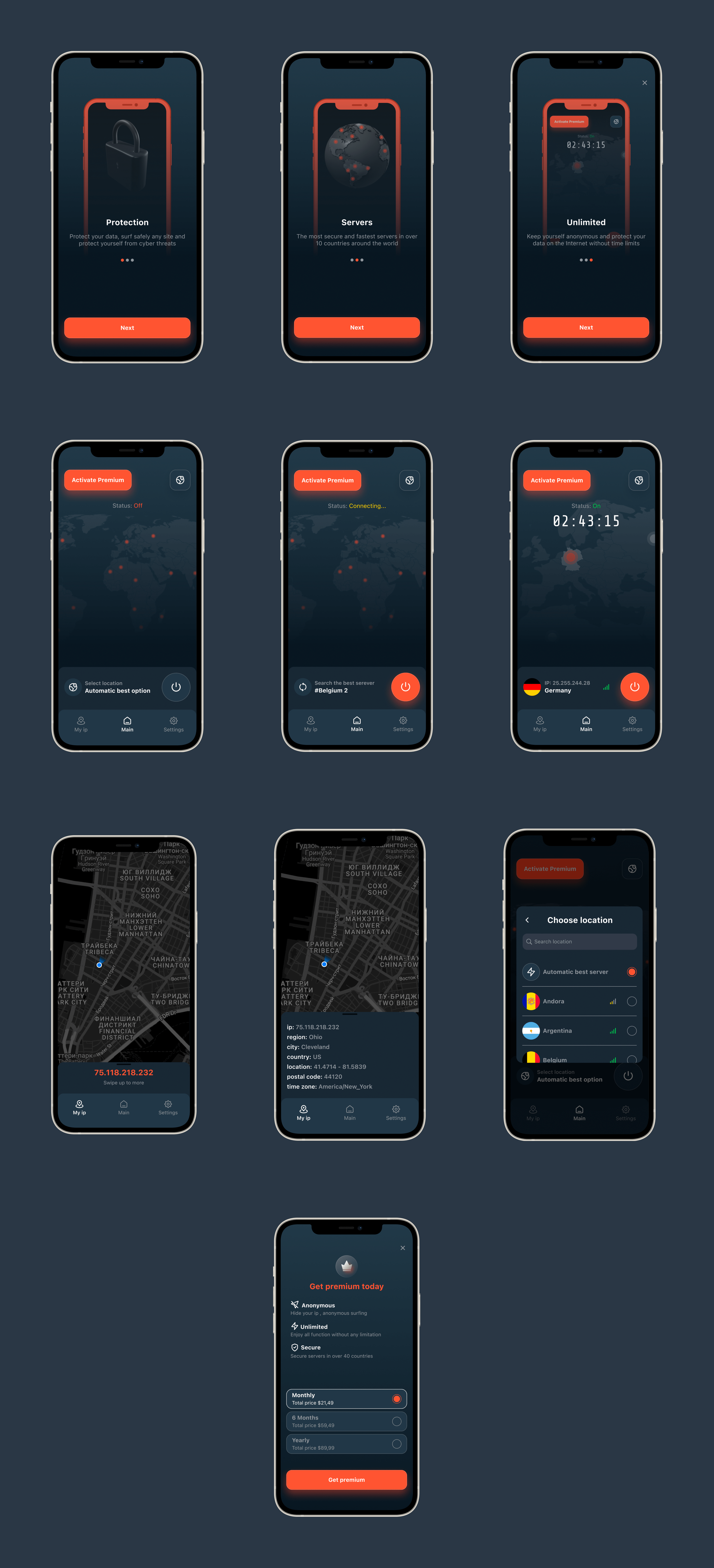 Hot Tunnel | VPN service - Mobile app — Изображение №14 — Анимация, Интерфейсы на Dprofile