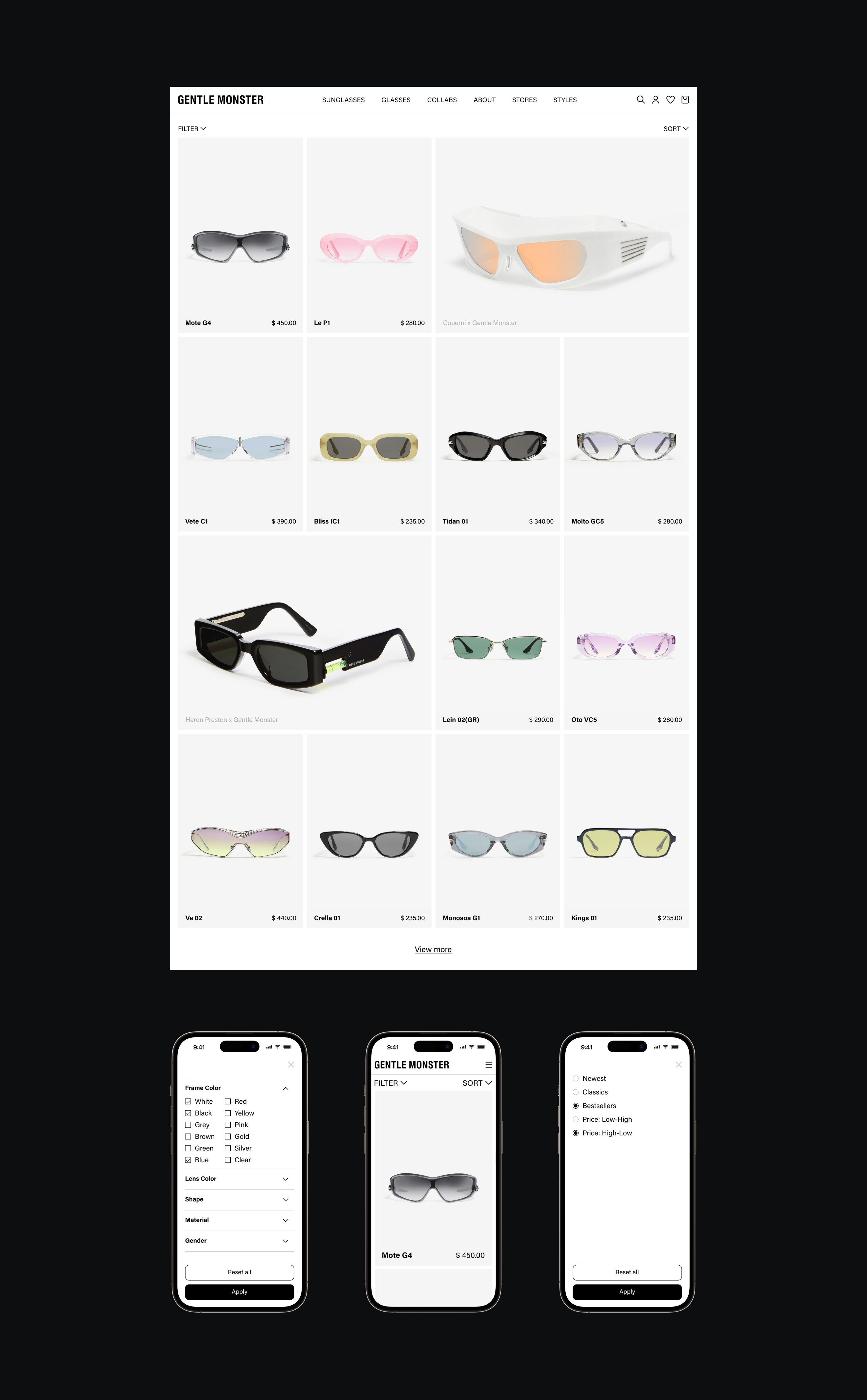 Gentle Monster | E-commerce redesign — Изображение №4 — Интерфейсы, Брендинг, Анимация на Dprofile