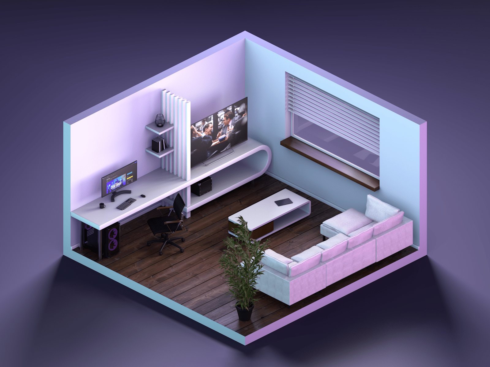 3D Isometric Room — Chill Zone — Изображение №1 — Иллюстрация, 3D на Dprofile