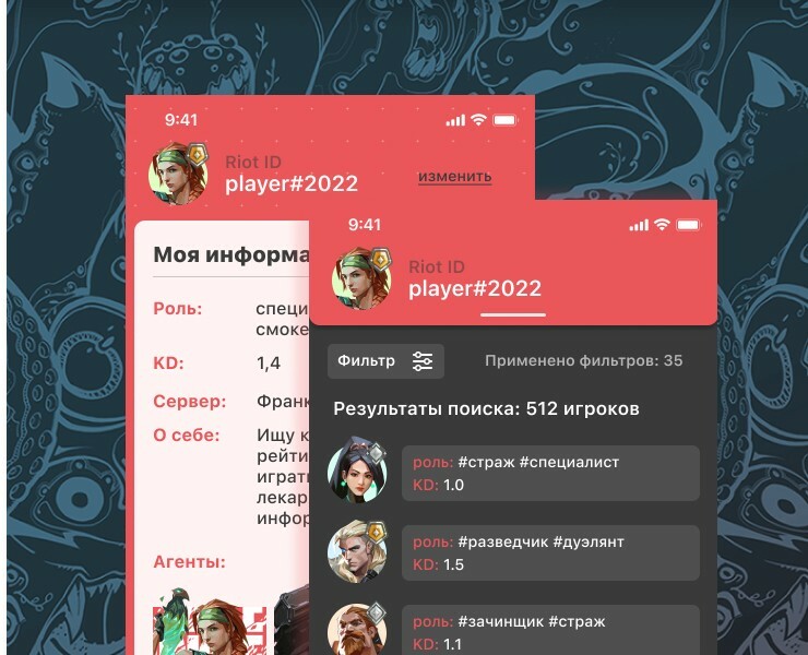 Приложение для поиска союзников для игры Valorant — Интерфейсы на Dprofile