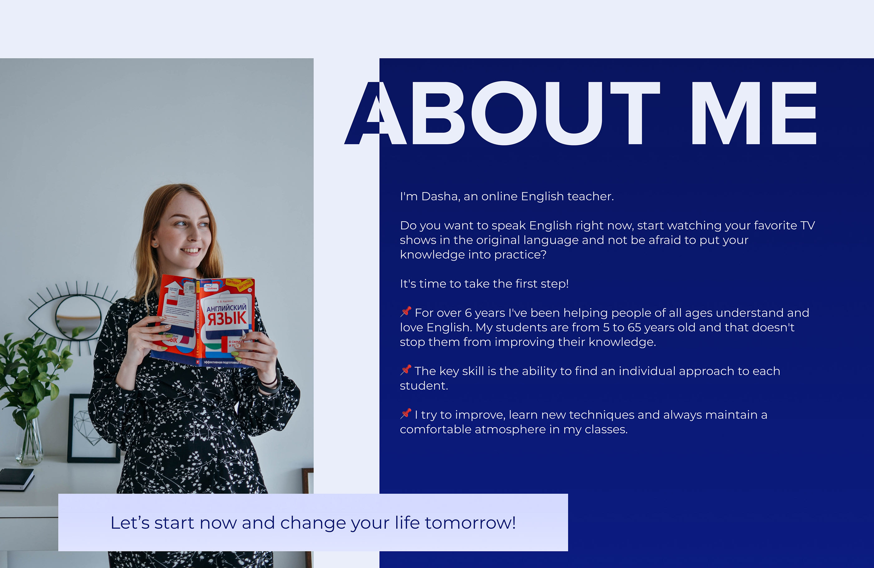 Landing page design for an English Teacher — Изображение №7 — Интерфейсы, Брендинг на Dprofile