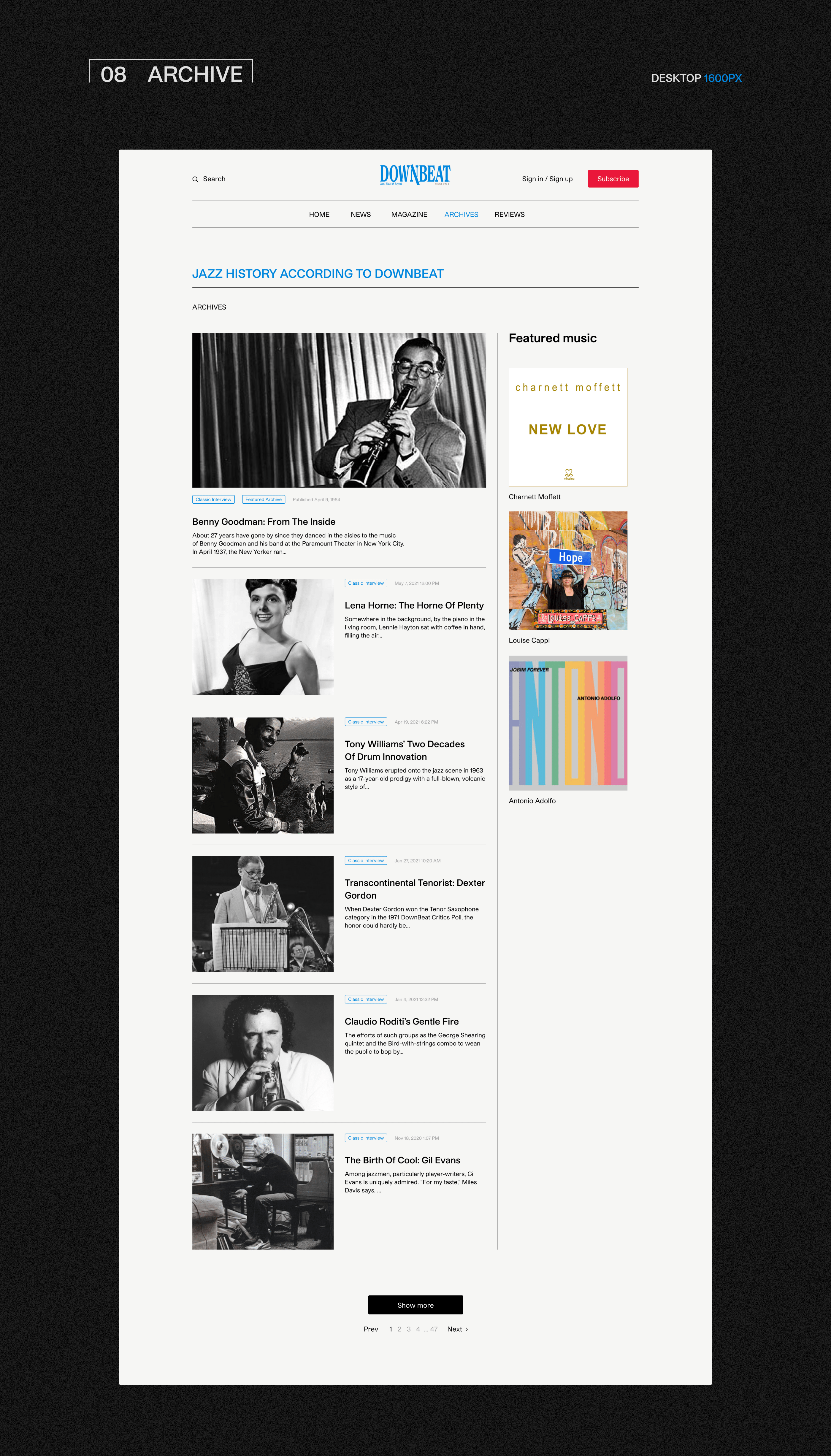 DOWNBEAT MUSIC MAGAZINE — Redesign concept — Изображение №10 — Интерфейсы, Брендинг, Анимация на Dprofile
