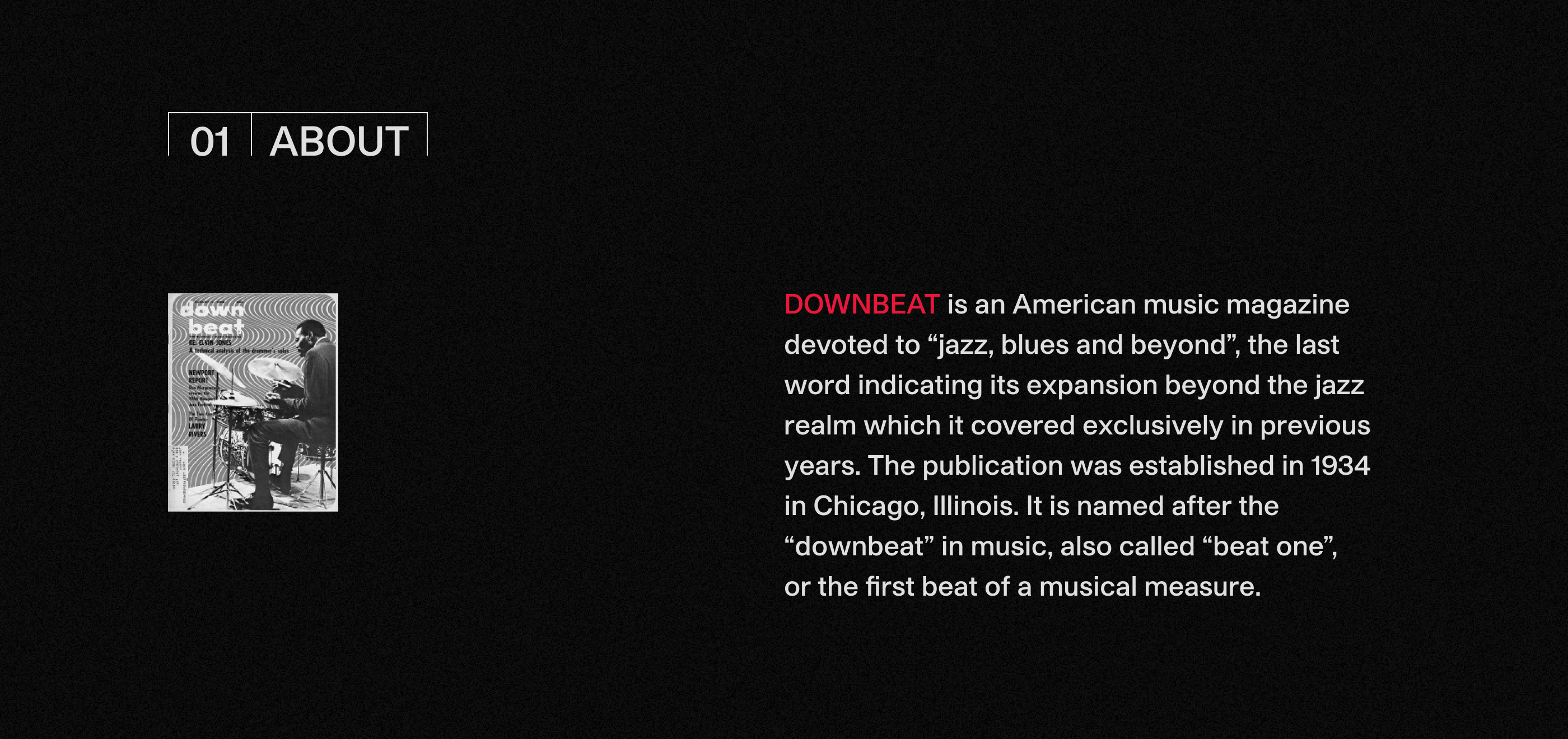 DOWNBEAT MUSIC MAGAZINE — Redesign concept — Изображение №2 — Интерфейсы, Брендинг, Анимация на Dprofile