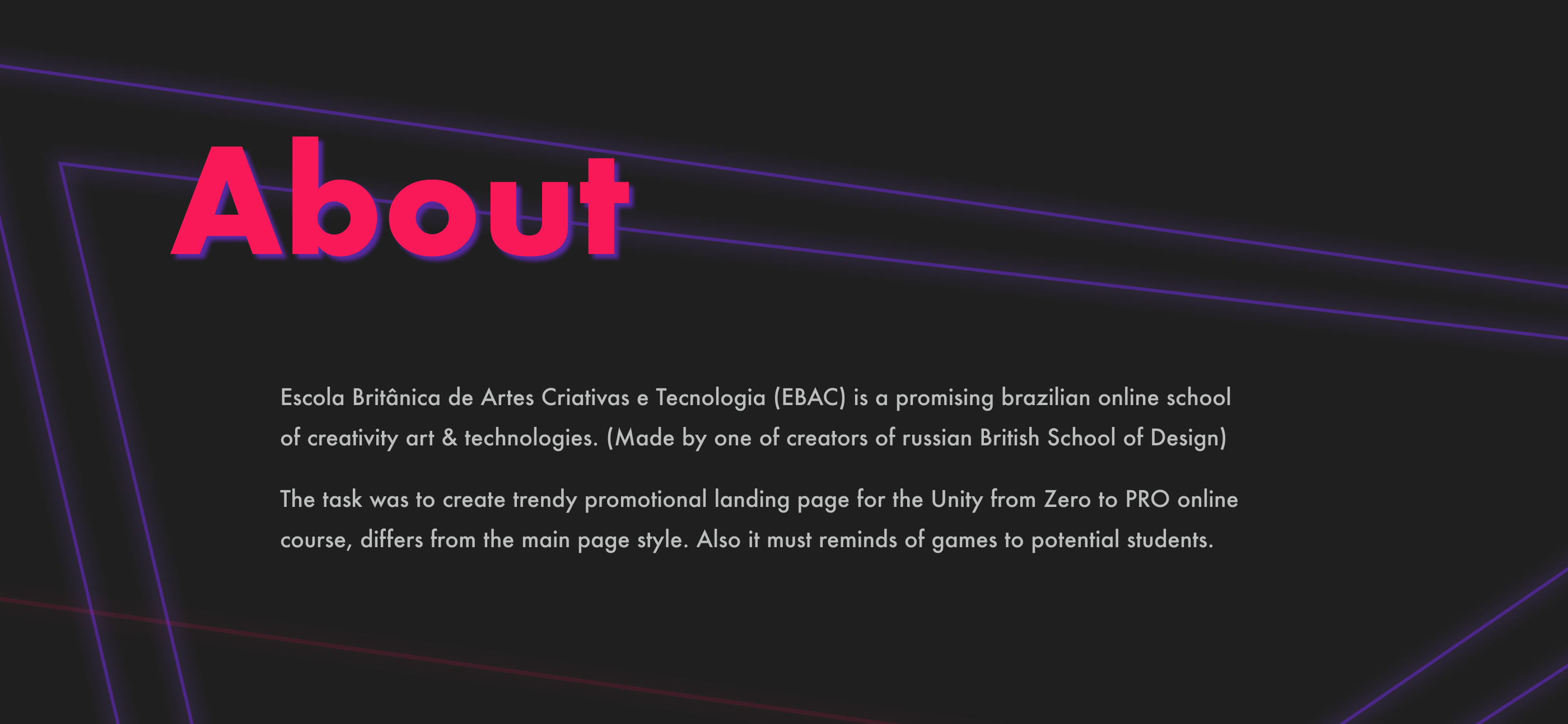 Promolanding for EBAC, Unity course 2021 — Изображение №2 — Интерфейсы на Dprofile
