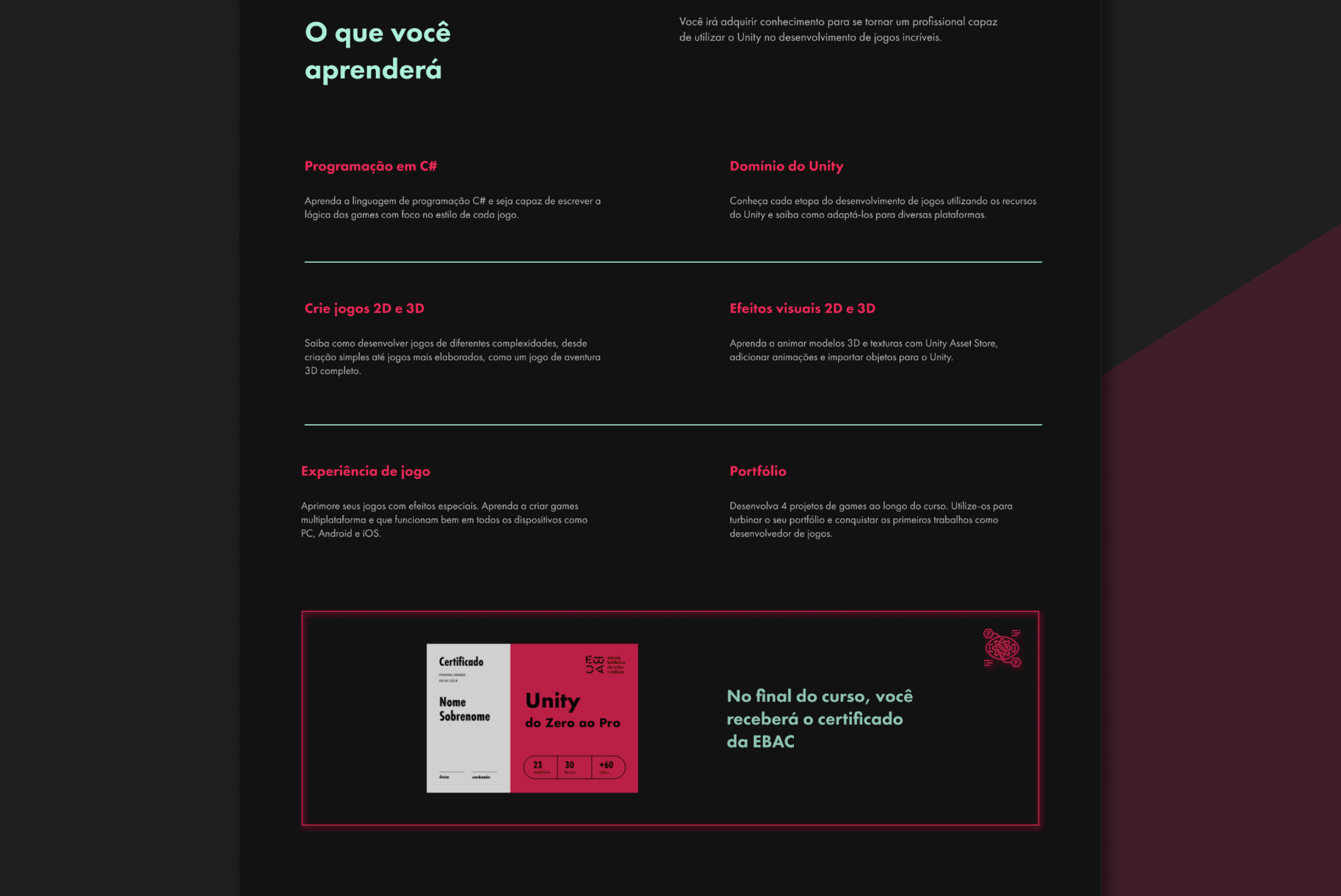 Promolanding for EBAC, Unity course 2021 — Изображение №6 — Интерфейсы на Dprofile
