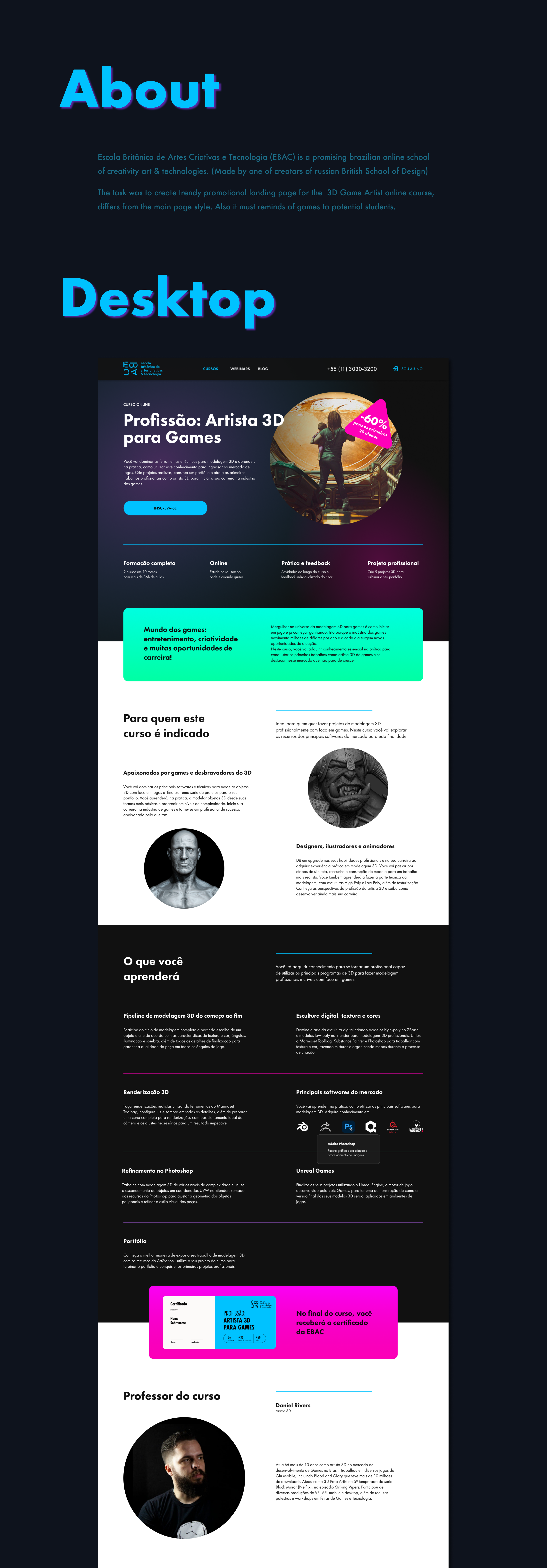 Promolanding for EBAC, 3D Game Artist 2021 — Изображение №2 — Интерфейсы, Маркетинг на Dprofile