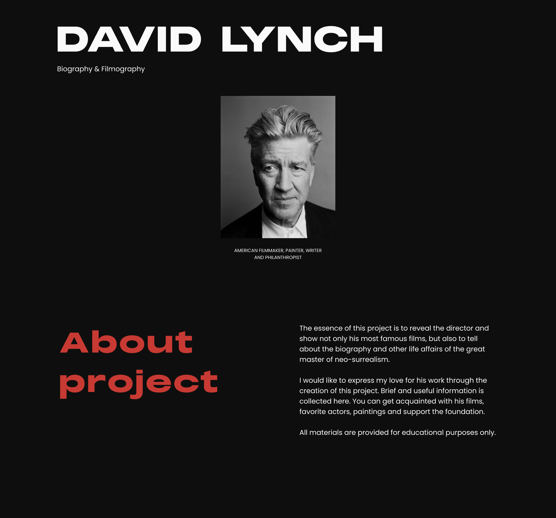 David Lynch | Landing page — Изображение №1 — Интерфейсы на Dprofile