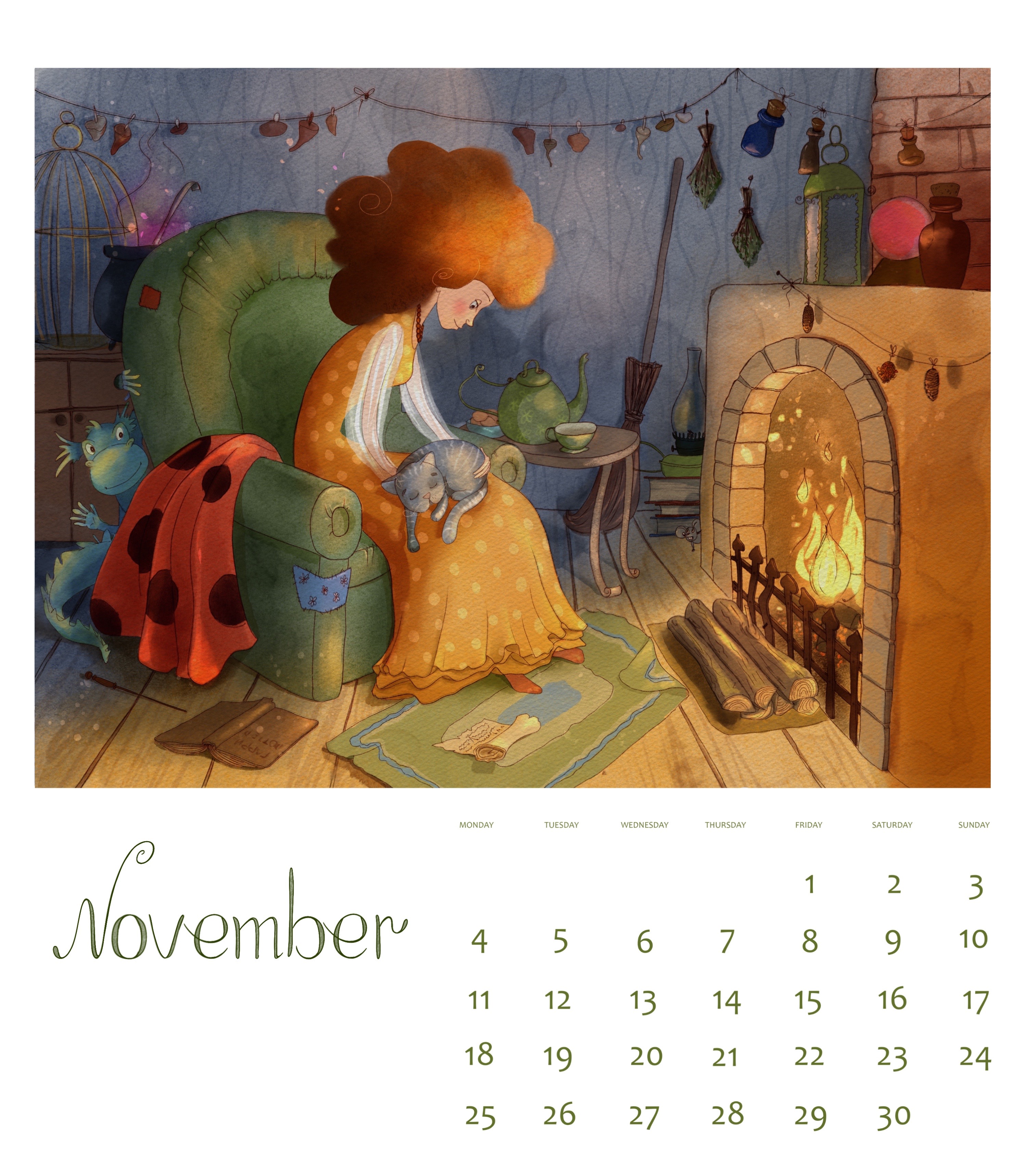 Calendar project 2024 - year of the green dragon — Изображение №7 — Иллюстрация на Dprofile