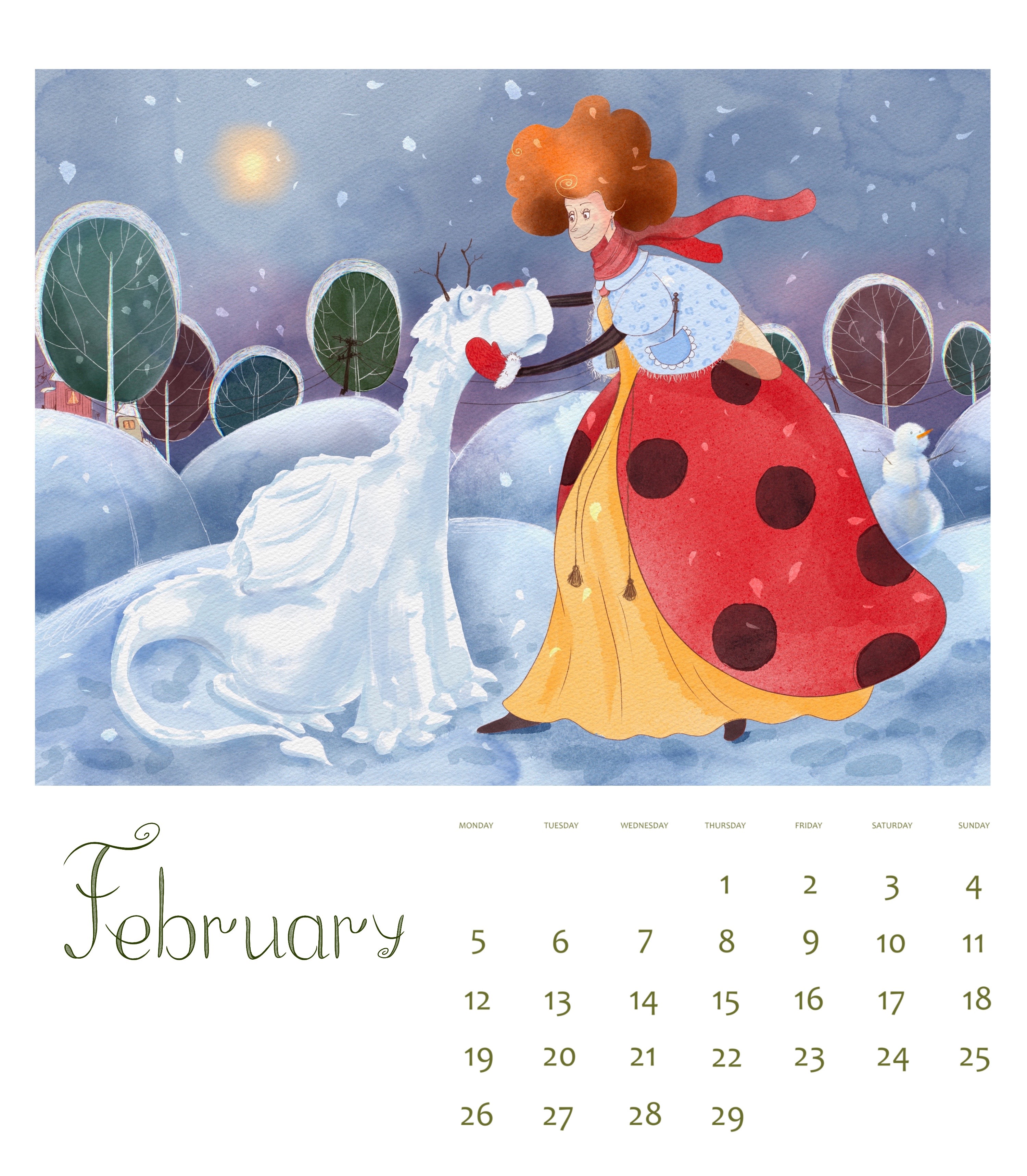 Calendar project 2024 - year of the green dragon — Изображение №3 — Иллюстрация на Dprofile