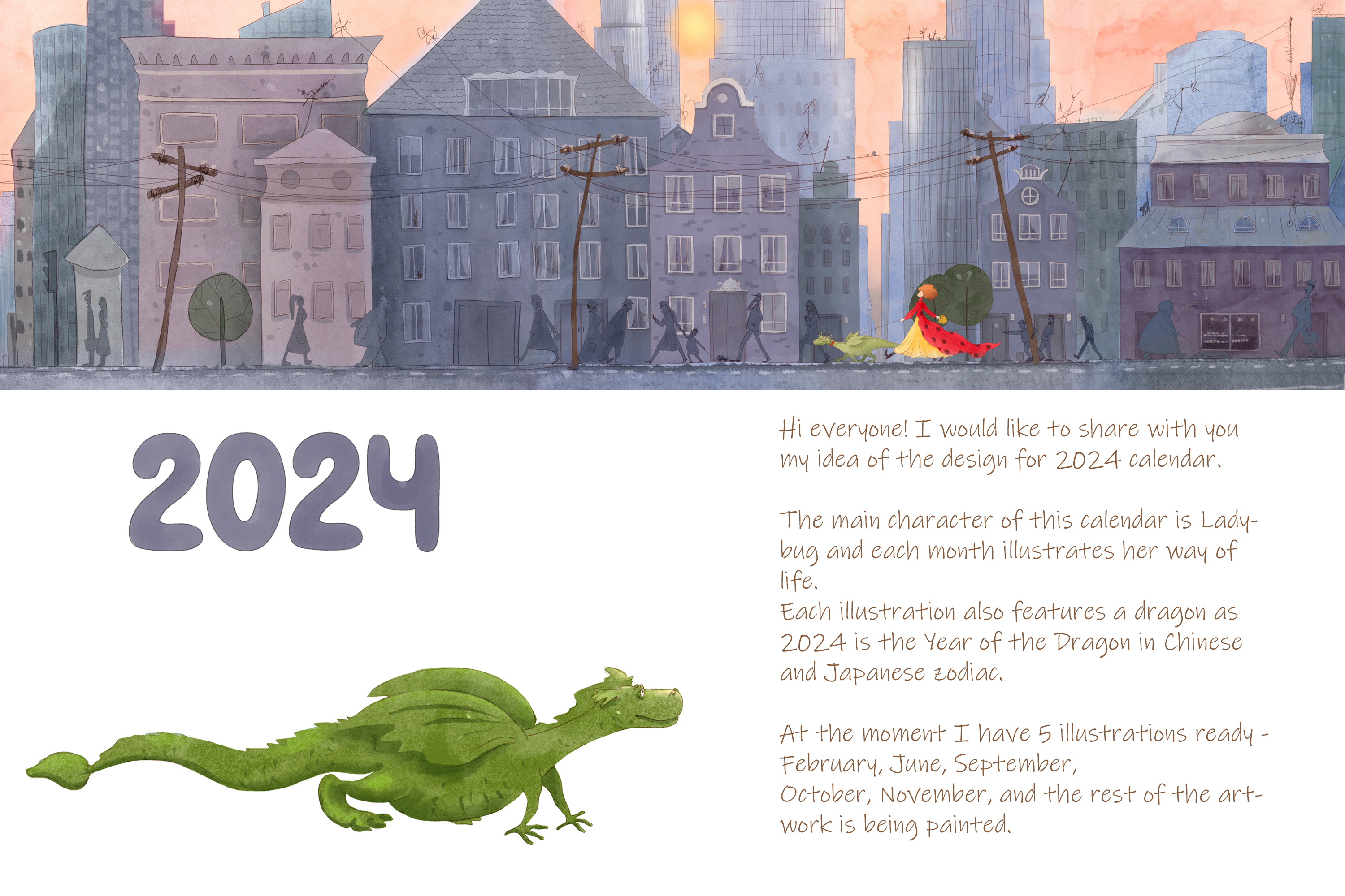 Calendar project 2024 - year of the green dragon — Изображение №1 — Иллюстрация на Dprofile
