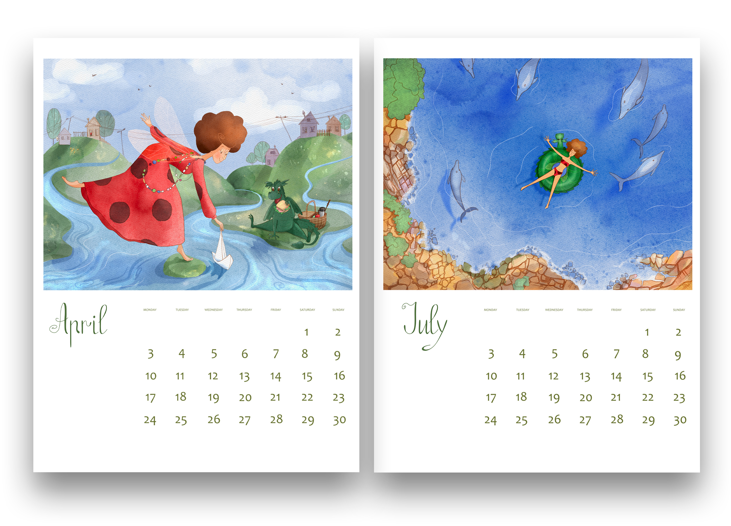Calendar project 2024 -year of the green dragon -part 2 — Изображение №4 — Иллюстрация на Dprofile