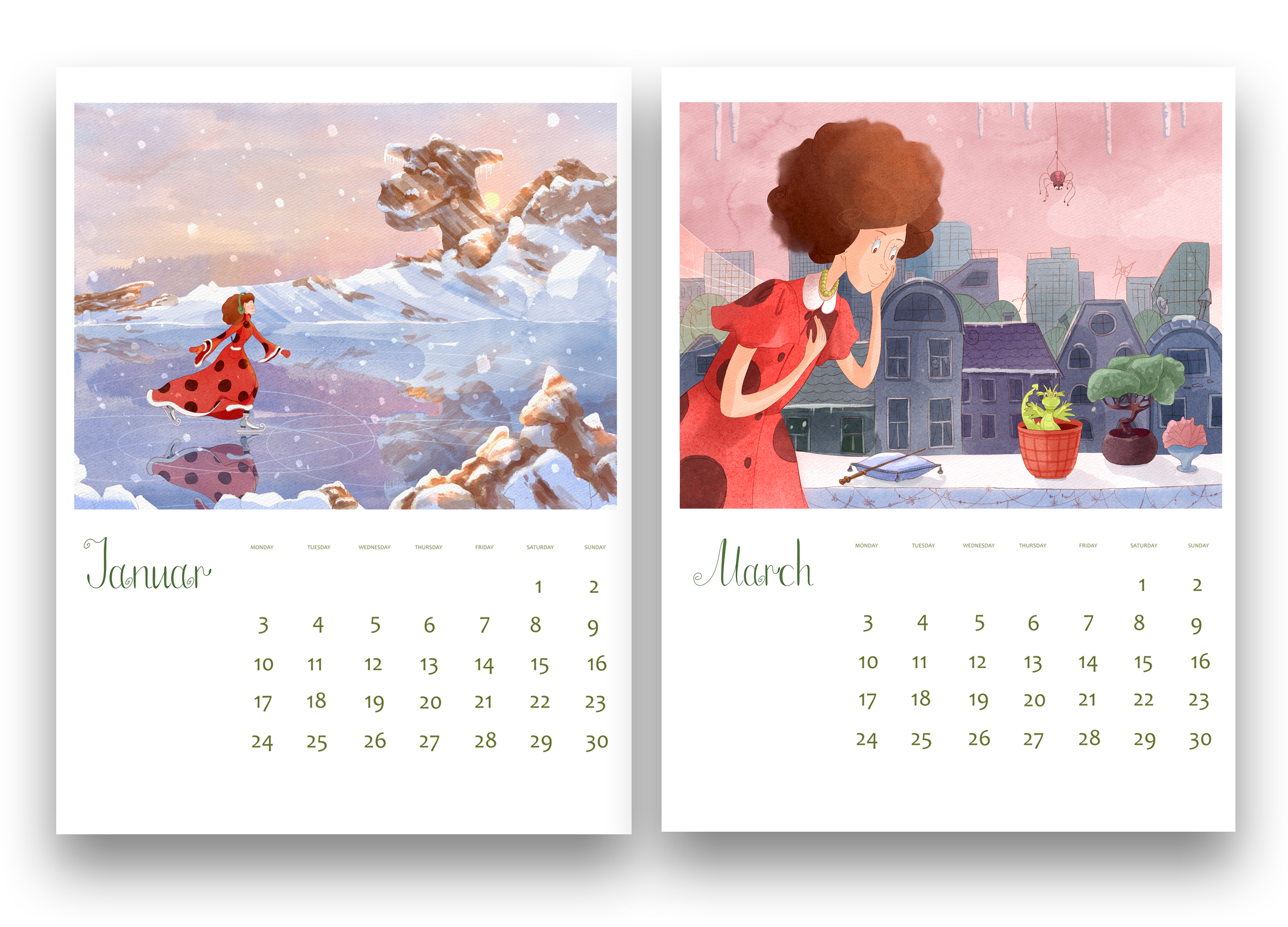 Calendar project 2024 -year of the green dragon -part 2 — Изображение №3 — Иллюстрация на Dprofile