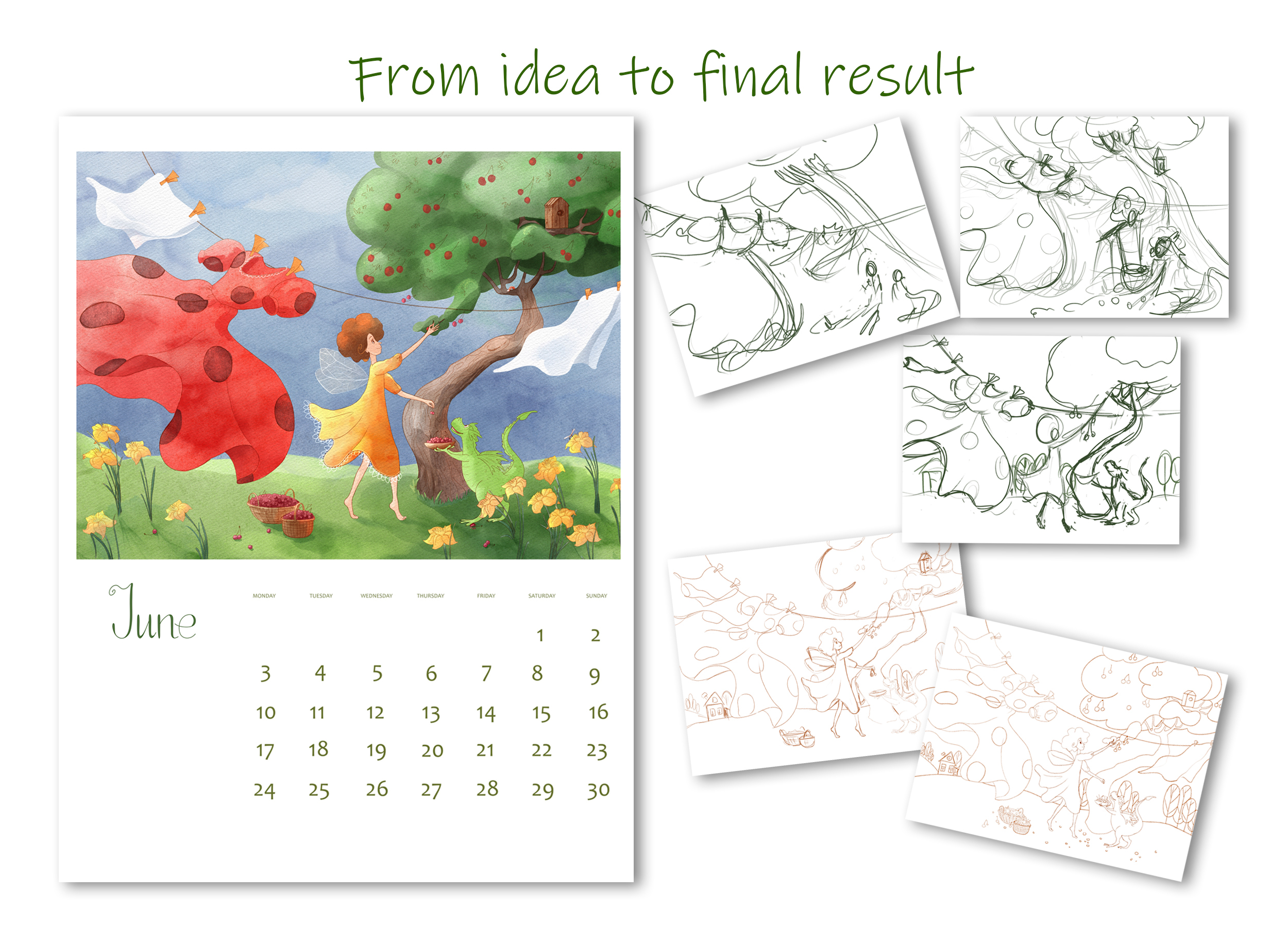 Calendar project 2024 -year of the green dragon -part 2 — Изображение №5 — Иллюстрация на Dprofile