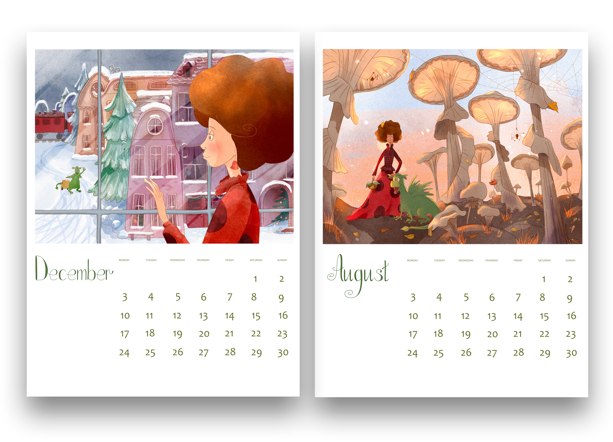 Calendar project 2024 -year of the green dragon -part 2 — Изображение №2 — Иллюстрация на Dprofile