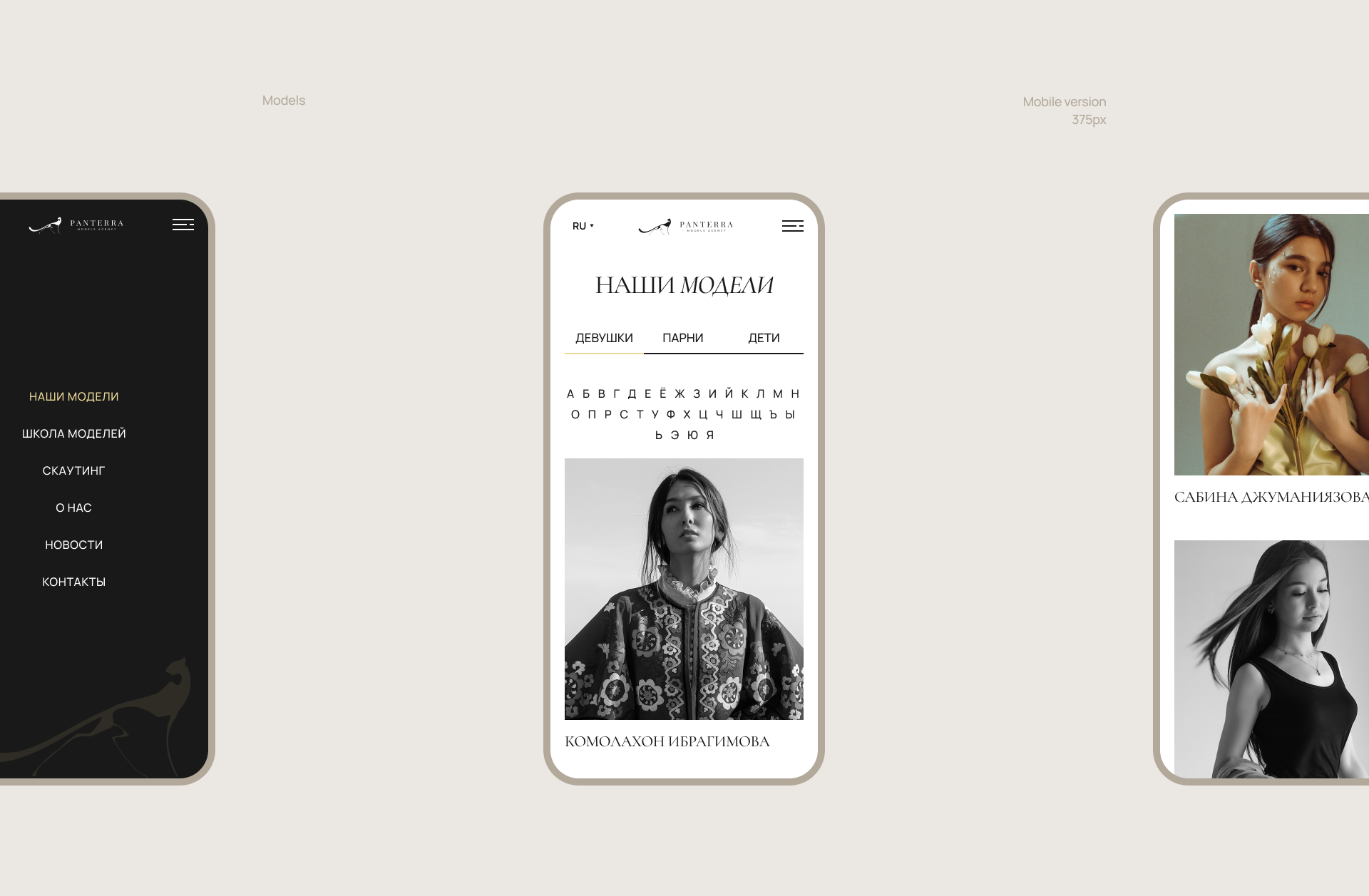 Panterra Models Agency - UX/UI Design — Изображение №13 — Интерфейсы, Анимация на Dprofile