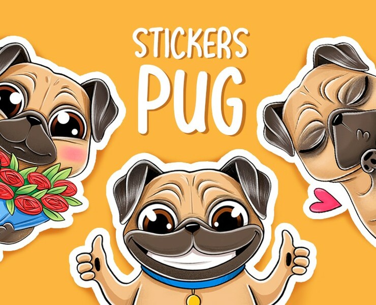 Sticker pack PUG — Брендинг, Иллюстрация на Dprofile