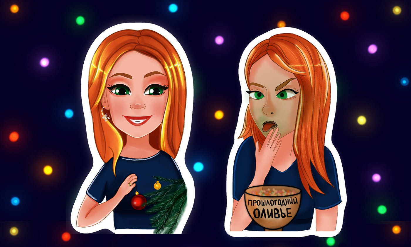 Stickerpack for telegram, new years edition — Изображение №3 — Иллюстрация на Dprofile