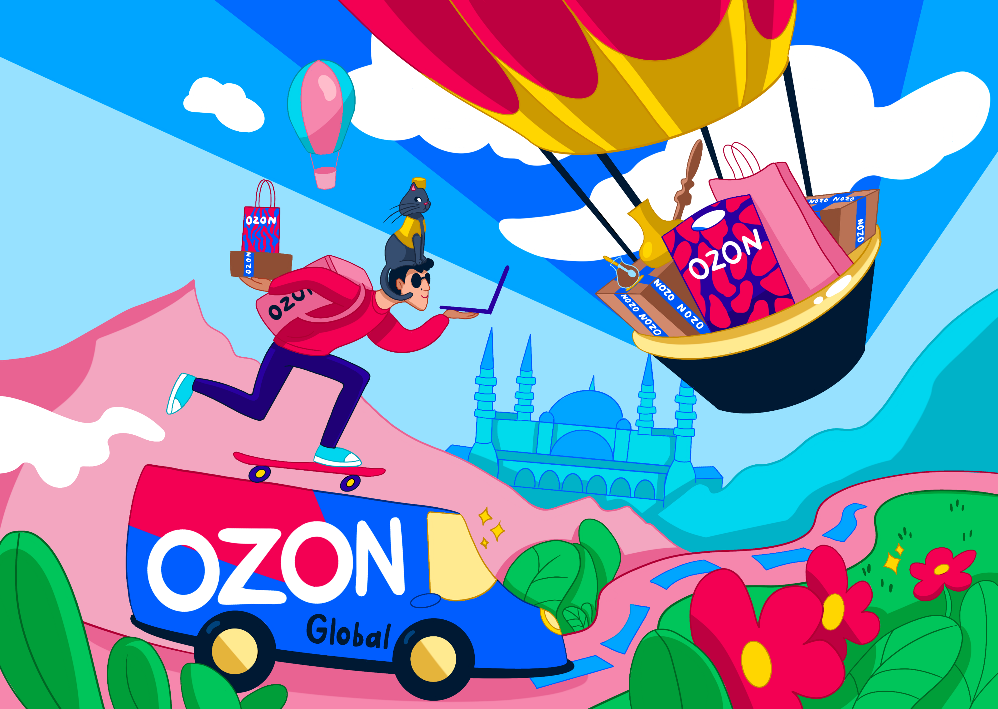 Иллюстрации для Ozon ballon — Изображение №2 — Брендинг, Иллюстрация на Dprofile