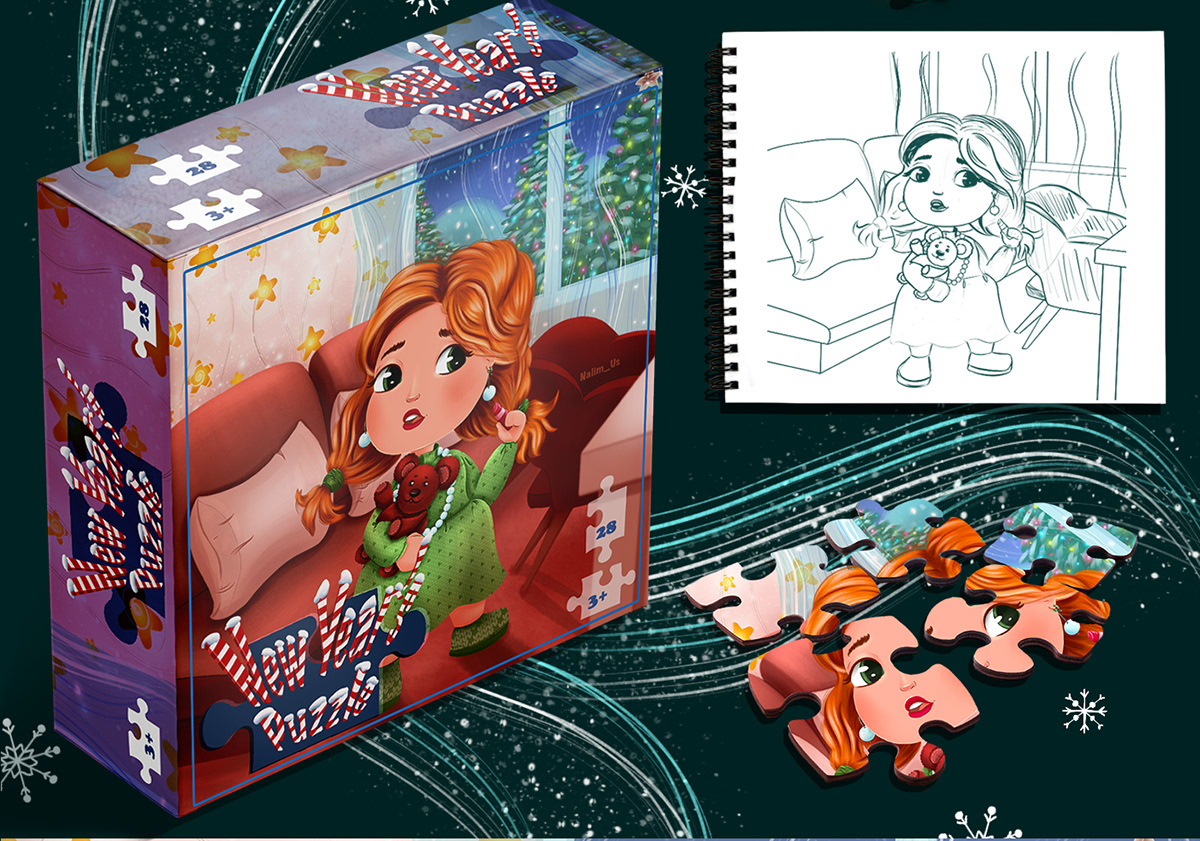 Новогодние иллюстрации к настольной игре Пазлы — Изображение №3 — Брендинг, Иллюстрация на Dprofile
