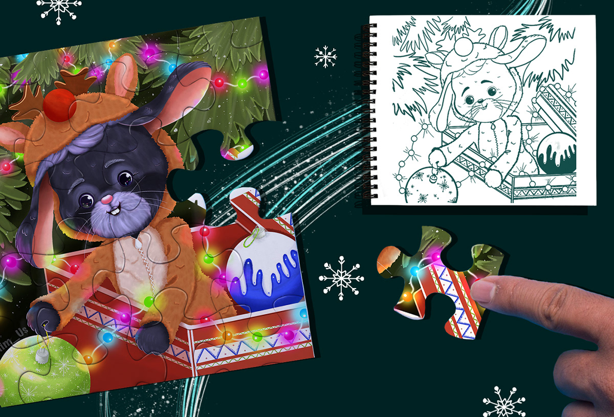 Новогодние иллюстрации к настольной игре Пазлы — Изображение №9 — Брендинг, Иллюстрация на Dprofile