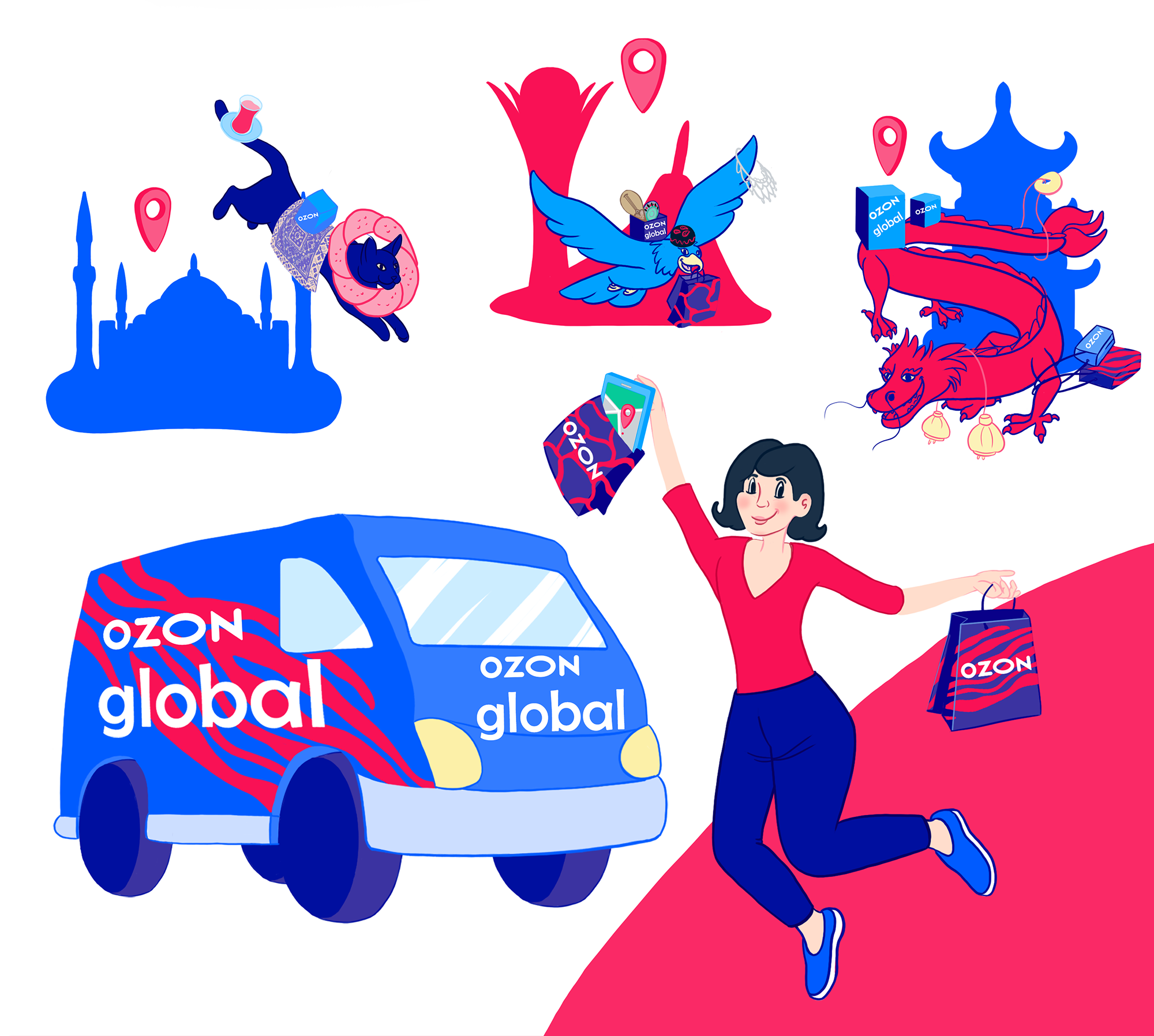 ILLUSTRATIONS FOR THE OZON GLOBAL OZON BALLON — Изображение №6 — Брендинг, Иллюстрация на Dprofile