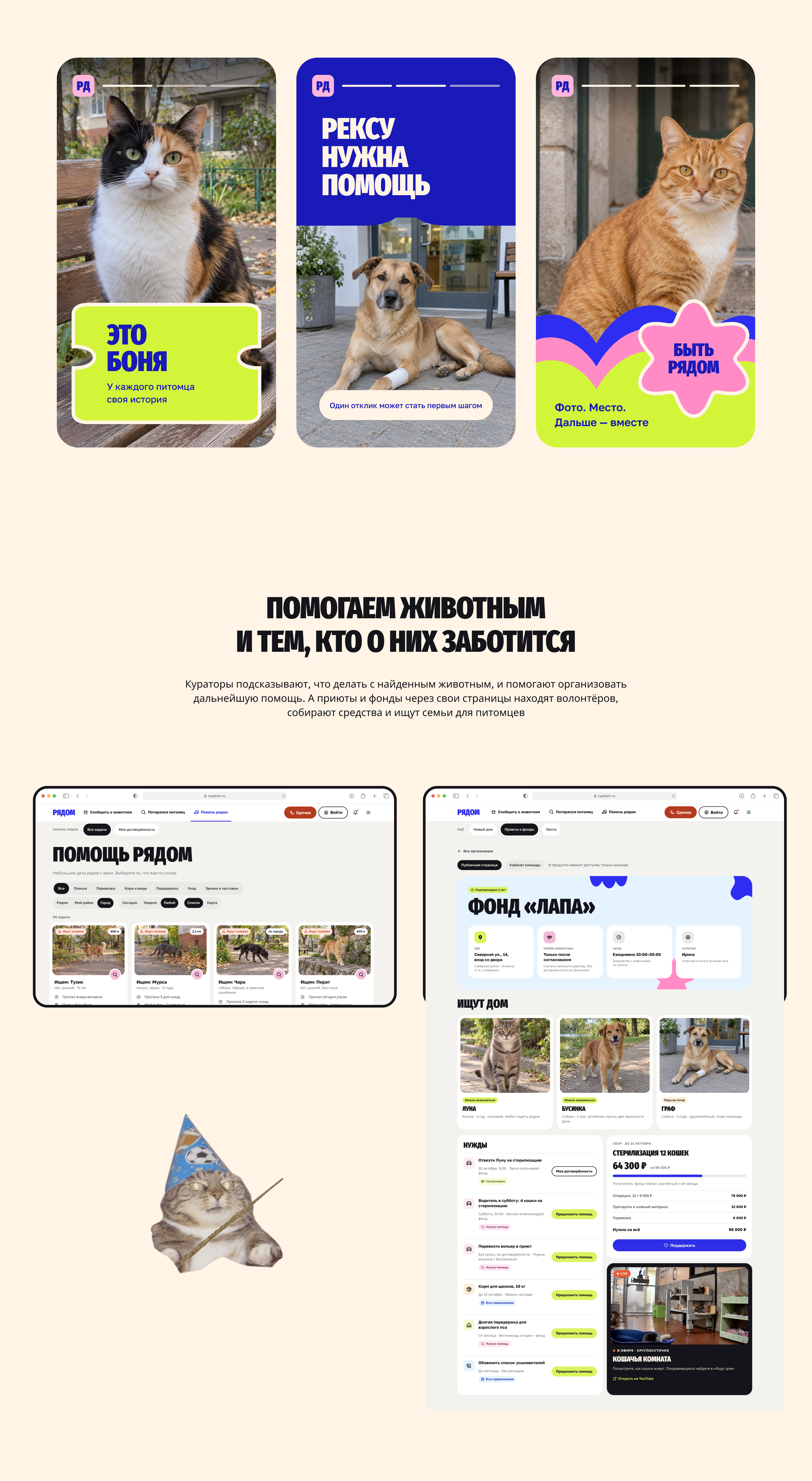 Рядом — помощь животным | UX/UI & Brand Identity — Изображение №10 — Интерфейсы, Брендинг на Dprofile