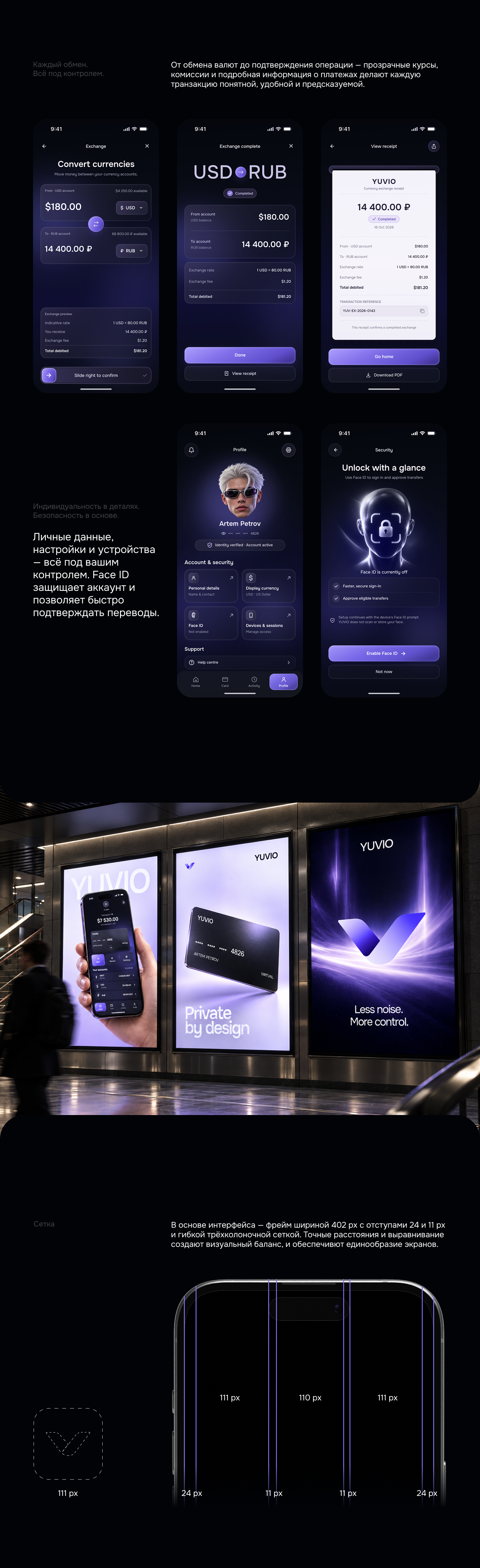 YUVIO — мобильный необанк для международных переводов и управления финансами — Изображение №5 — Интерфейсы на Dprofile