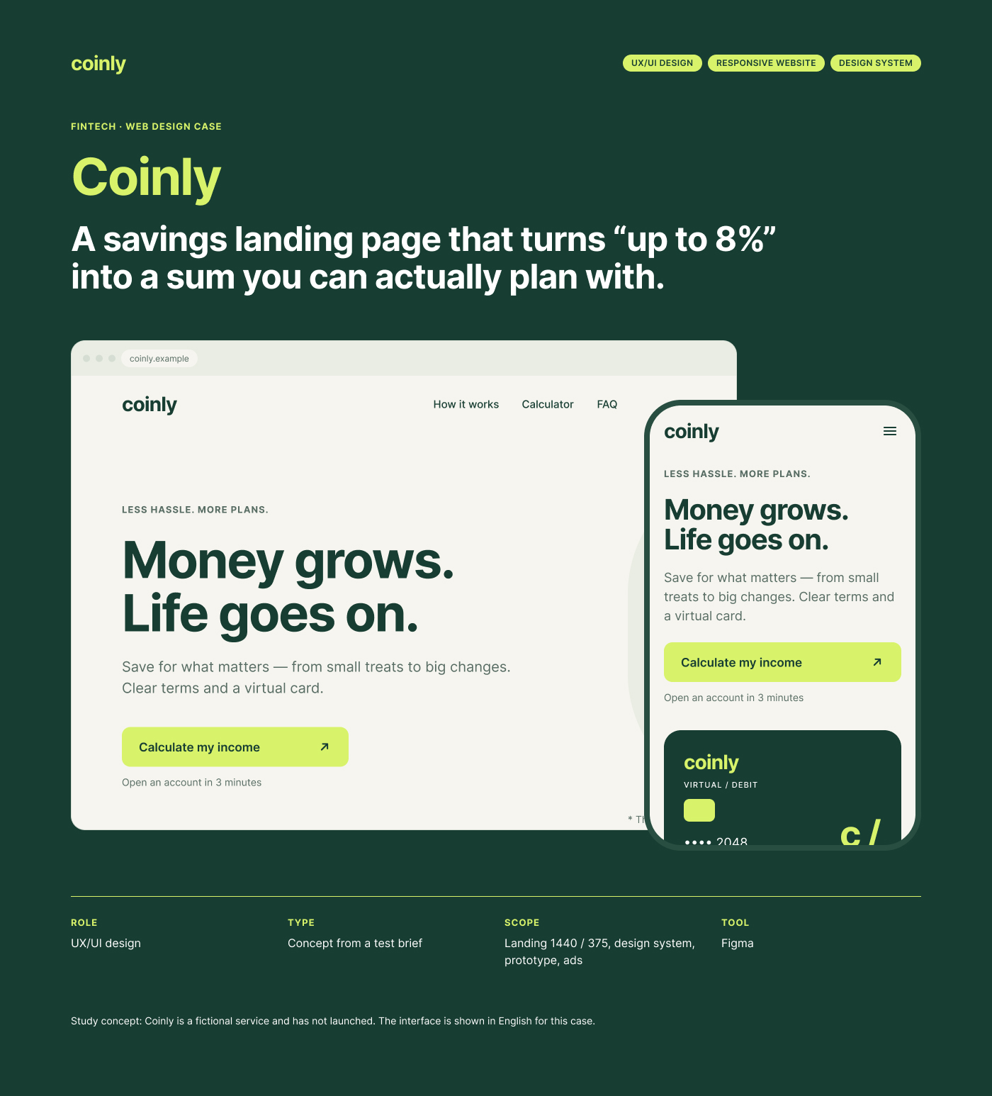 Coinly — лендинг приложения для накоплений & Дизайн-система — Изображение №1 — Интерфейсы на Dprofile