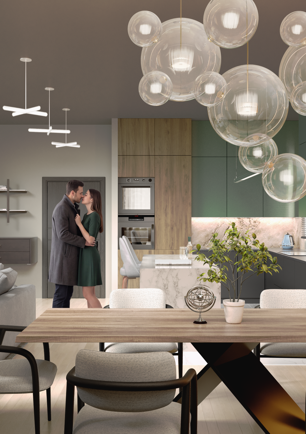 Emerald & Stone | Kitchen-Living Room CGI — Изображение №7 — 3D, Архитектура на Dprofile