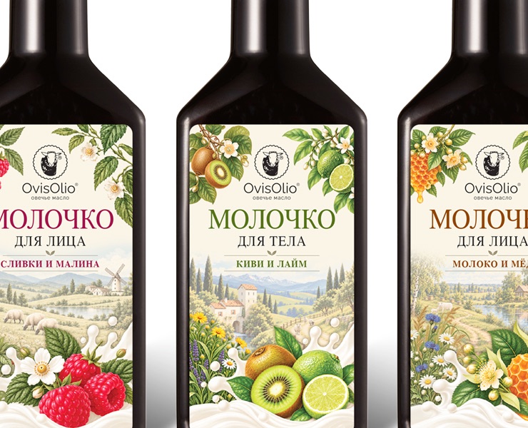 Молочко и тоники торговой марки Ovis Olio овечье масло — Брендинг, Иллюстрация на Dprofile