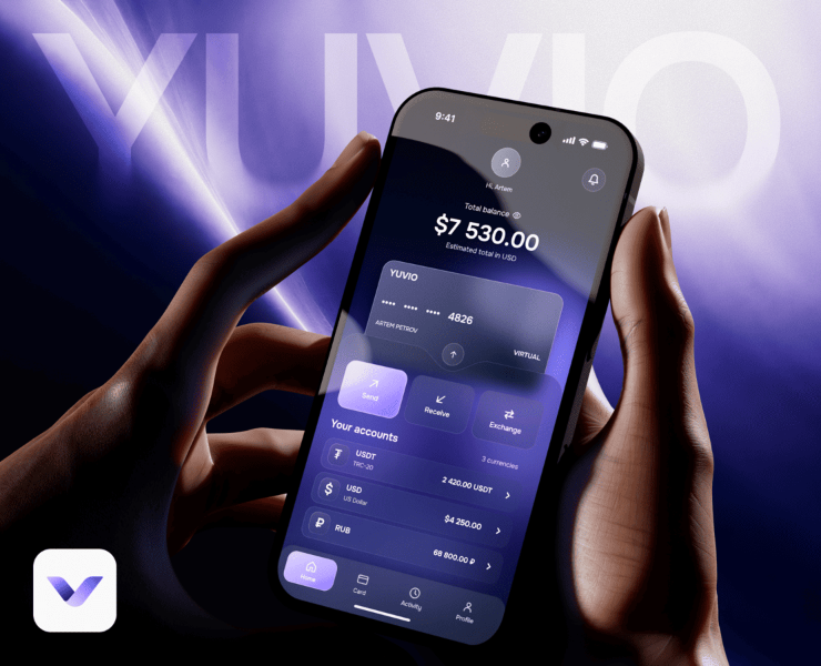 YUVIO — мобильный необанк для международных переводов и управления финансами — Интерфейсы на Dprofile